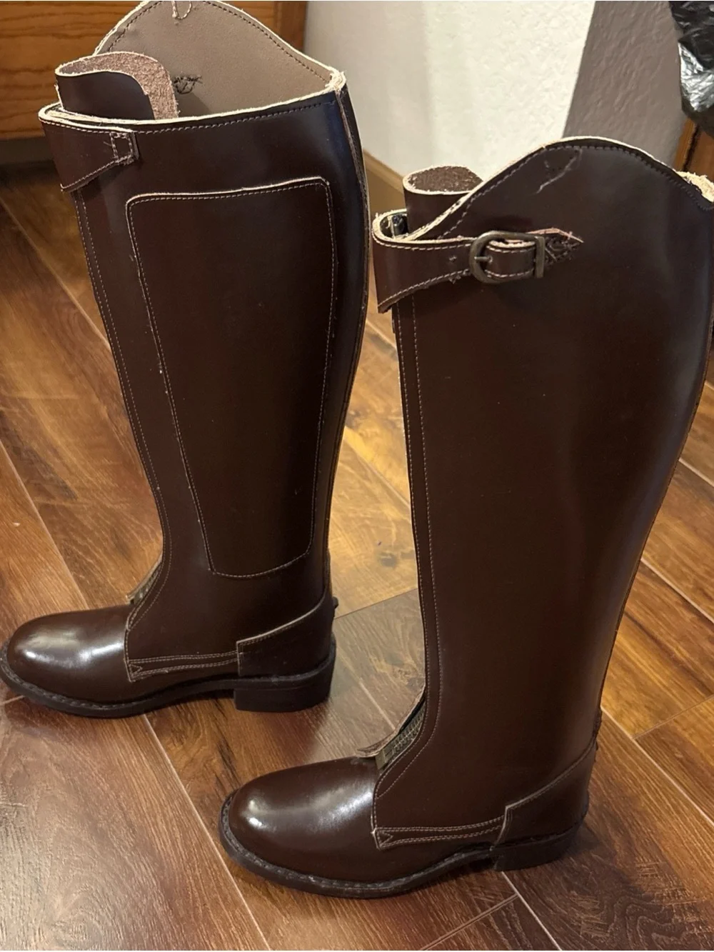 Brown Genuine Leather Riding Boots Knee High Equestrian Front Zip